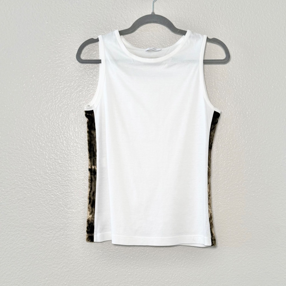 Vtg Pollini Tank Top White Cotton Velvet Side Panel Y2K EuroChic Minimalist Sz 6 - Picture 13 of 16